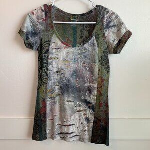 Daytrip Green Distressed Short Sleeve Shirt